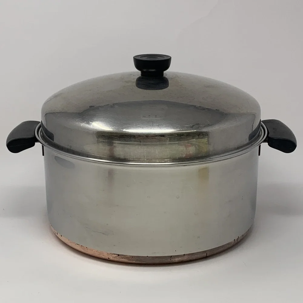 Pre 1968 Revere Ware 1801 Copper Bottom 6 Quart Stock Pot/ Dutch Oven w Dome Lid